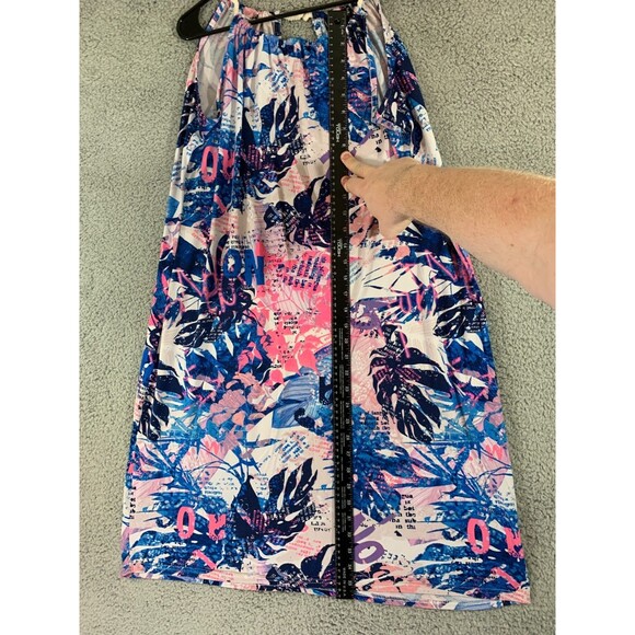 Rouge Collection Sundress 1X Flora Leaves Blue Purple Dress Rope Collar - Picture 10 of 12